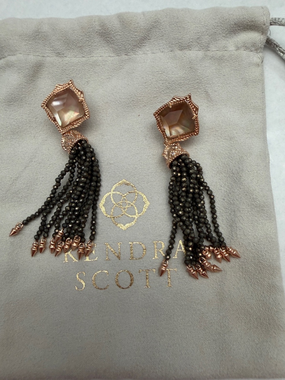 Kendra Scott Rose Gold and Black Beaded Tassel Earrings